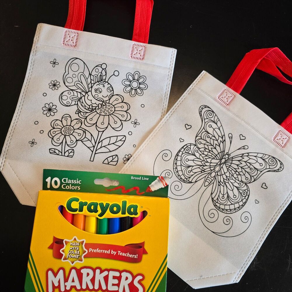 2 Butterfly bags and 10 pk of markers craft diy stocking stuffer gift